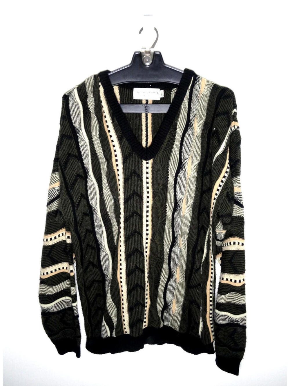 Vintage 90s 3D Knit Sweater XXL Men’s Coogi Style V Neck Pullover Biggie Cosby